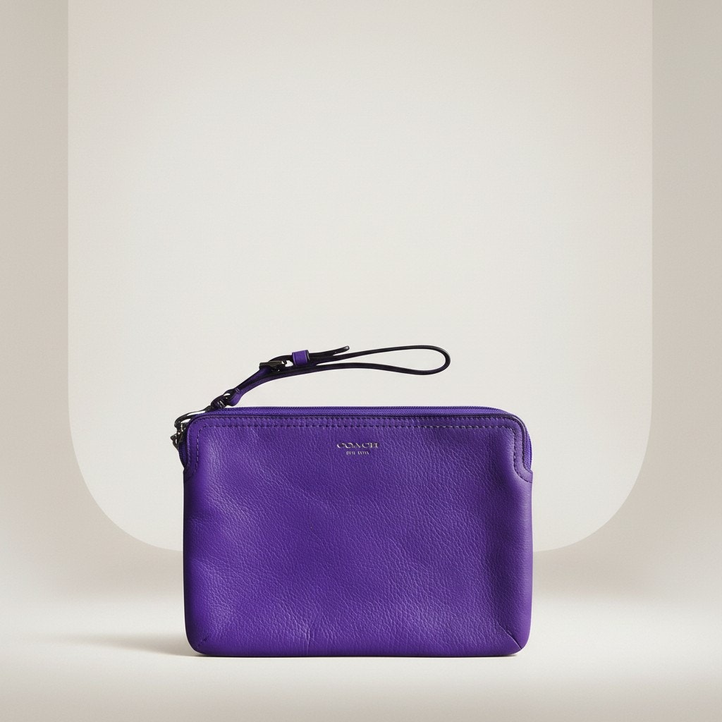 Coach Purple Leather Wristlet Pouch Nwt W/ Charm Lined Pop Of Color